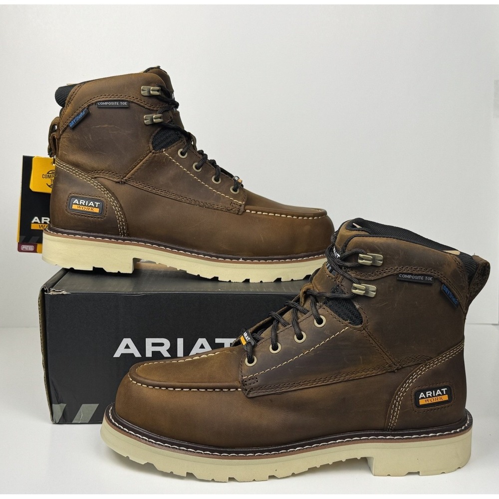 Ariat Rebar Lift 6" H20 Comp Toe Mens Size 9 2EE Wide Distressed Brown Round Toe